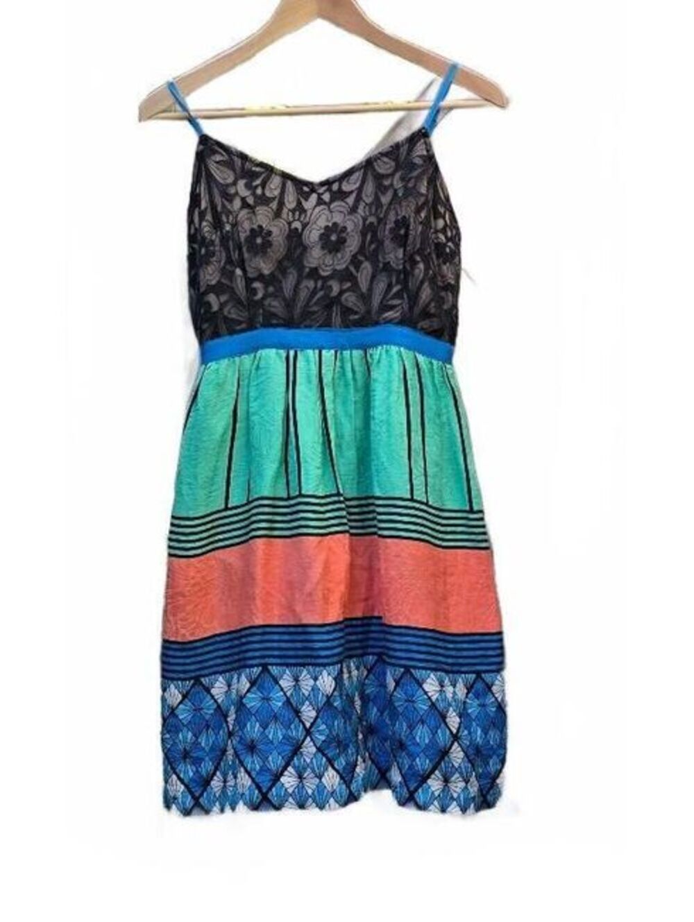Tracy Reese Anthropologie Silk Linen Lace Colorblock Sundress Multi 4P - Picture 8 of 15